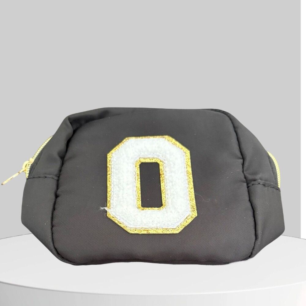Small Makeup Bag Initial O Preppy Gift for Friend, Family Teacher 7 x 5 in Black